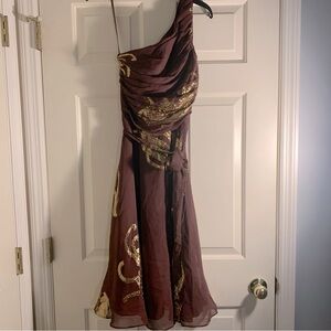 Banana Republic Burgundy and Gold One Shoulder Dress